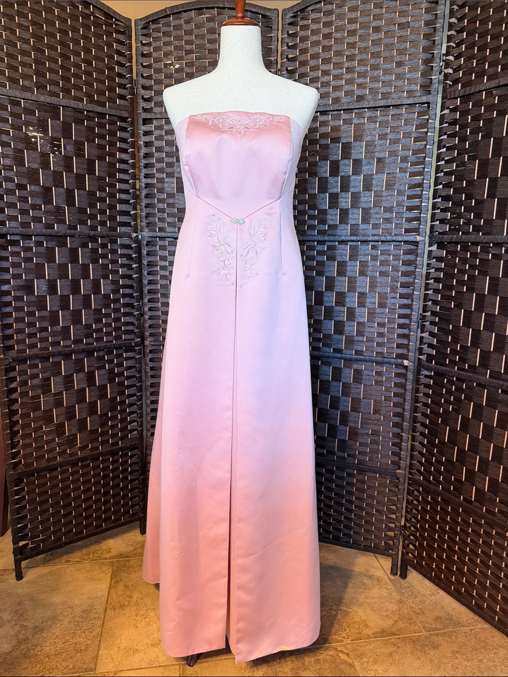Michaelangelo Blush Pink Strapless Embroidered Evening Gown